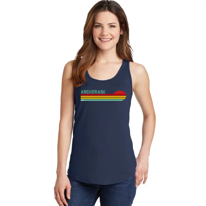 Anchorage Alaska Retro Sunset Ladies Essential Tank