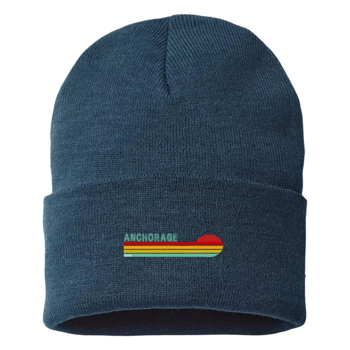 Anchorage Alaska Retro Sunset Sustainable Knit Beanie