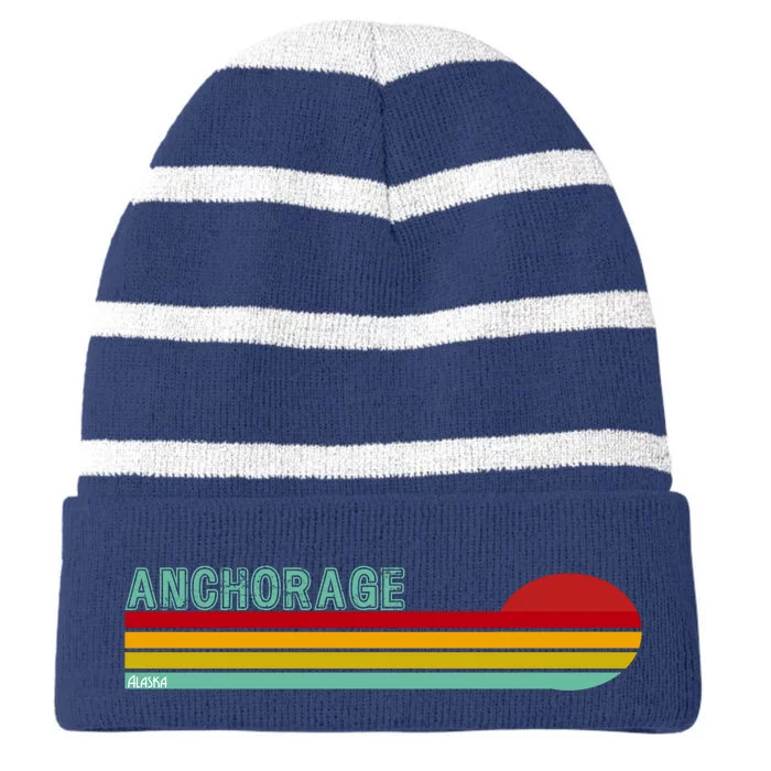 Anchorage Alaska Retro Sunset Striped Beanie with Solid Band