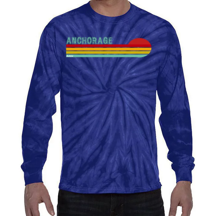 Anchorage Alaska Retro Sunset Tie-Dye Long Sleeve Shirt