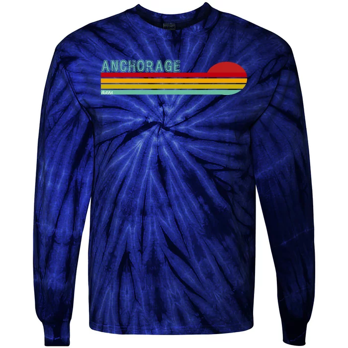 Anchorage Alaska Retro Sunset Tie-Dye Long Sleeve Shirt