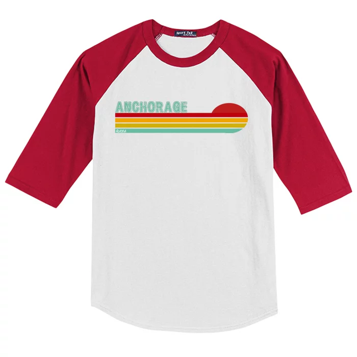 Anchorage Alaska Retro Sunset Kids Colorblock Raglan Jersey