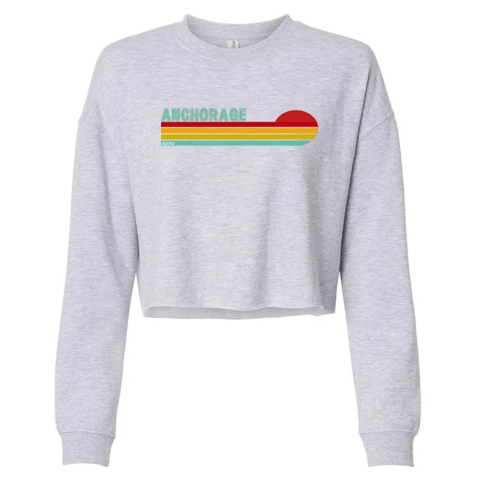 Anchorage Alaska Retro Sunset Cropped Pullover Crew