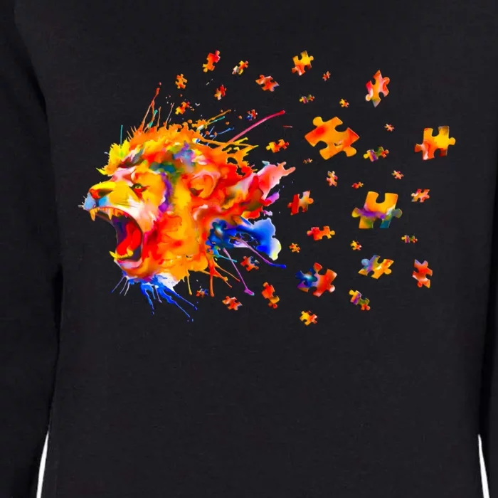 Autism Awareness Roar Cute Lion Puzzle Gift Womens California Wash Sweatshirt