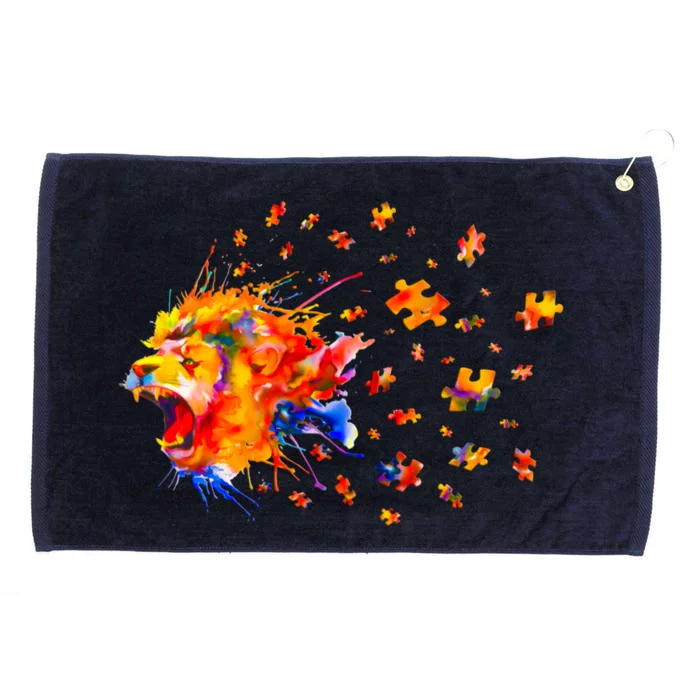 Autism Awareness Roar Cute Lion Puzzle Gift Grommeted Golf Towel