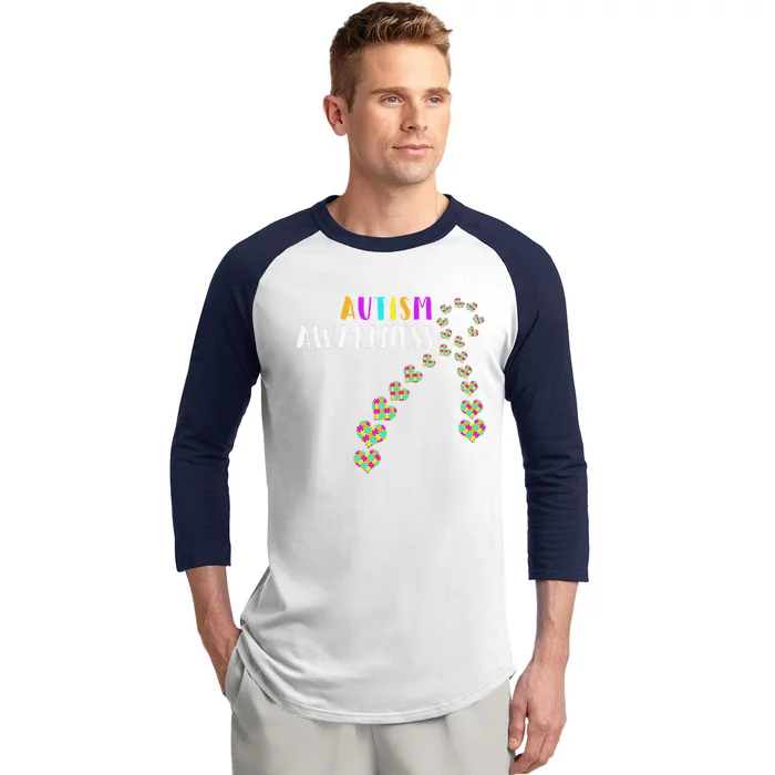 Autism Awareness Ribbon Hearts Autism Support Baseball Sleeve Shirt