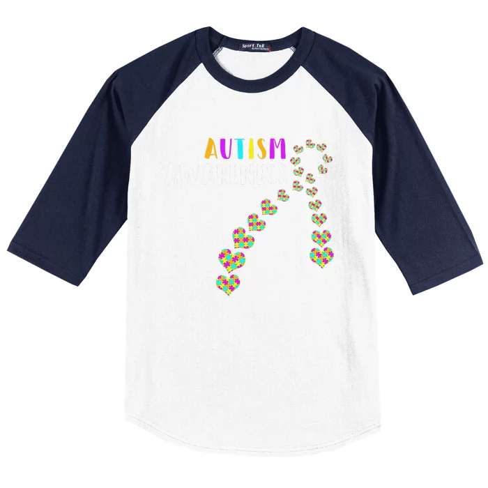 Autism Awareness Ribbon Hearts Autism Support Baseball Sleeve Shirt