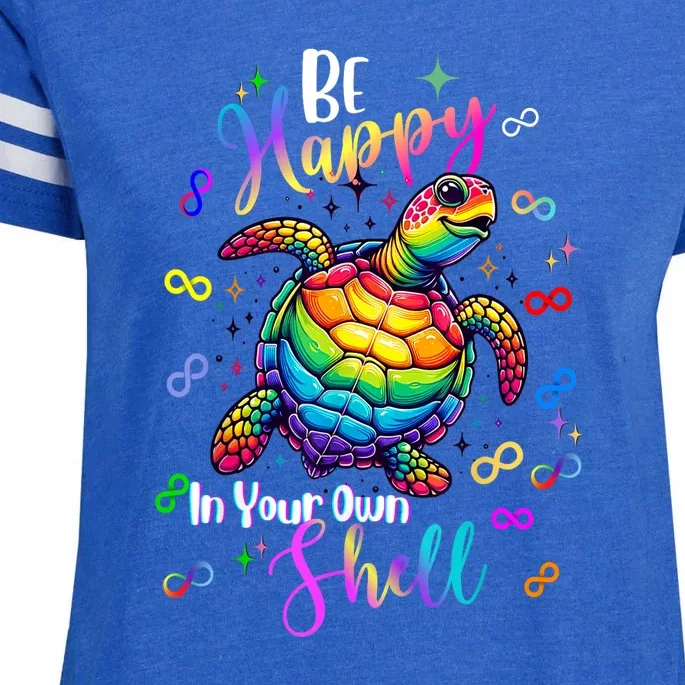 Autism Awareness Rainbow Turtle Be Happy In Your Own Shell Gift Enza Ladies Jersey Football T-Shirt