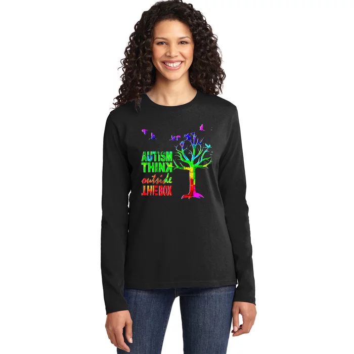 Autism Awareness Ribbon MomDadKid Autistic Ladies Long Sleeve Shirt