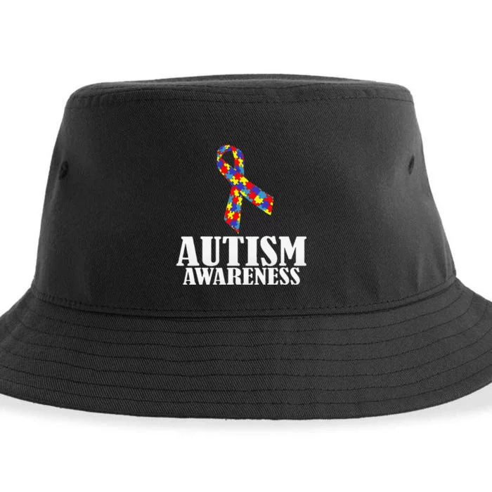 Autism Awareness Ribbon Puzzle Pieces Colors Gift Sustainable Bucket Hat