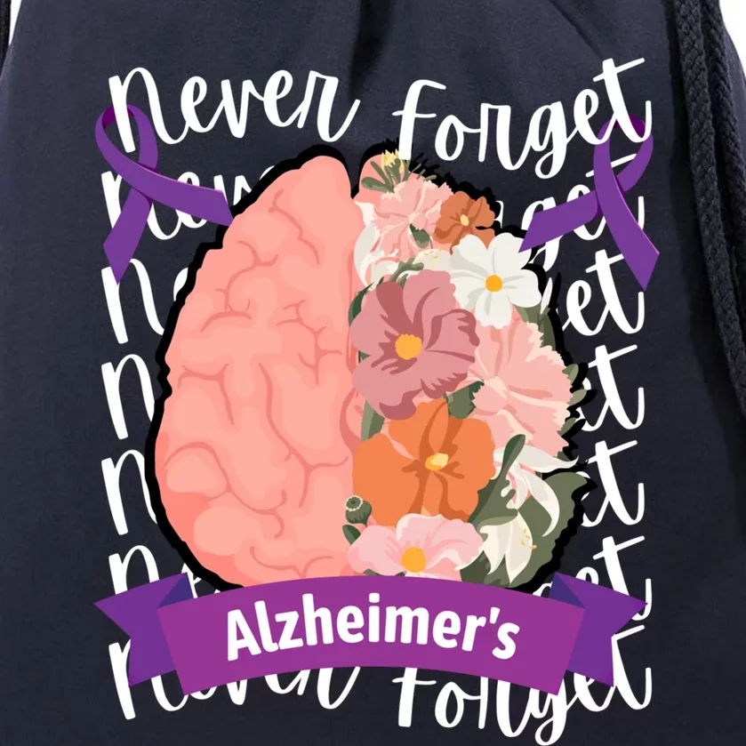 Alzheimer's Awareness Ribbon Flowers Brain Never Forget Gift Drawstring Bag