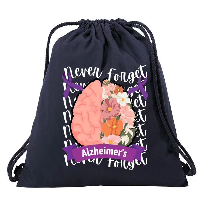 Alzheimer's Awareness Ribbon Flowers Brain Never Forget Gift Drawstring Bag