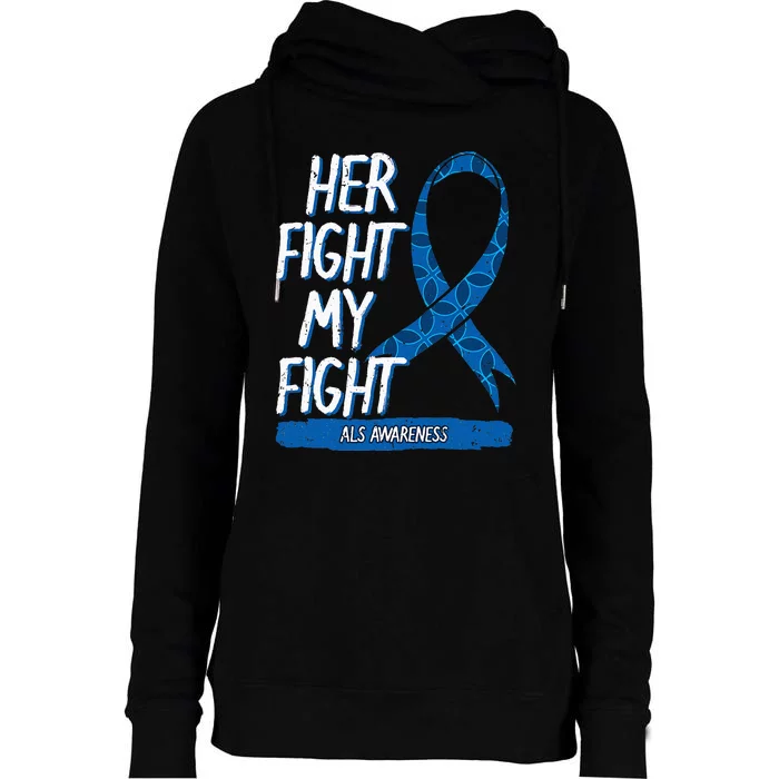 ALS Awareness Ribbon Lou Gehrig's Disease Blue MND Womens Funnel Neck Pullover Hood