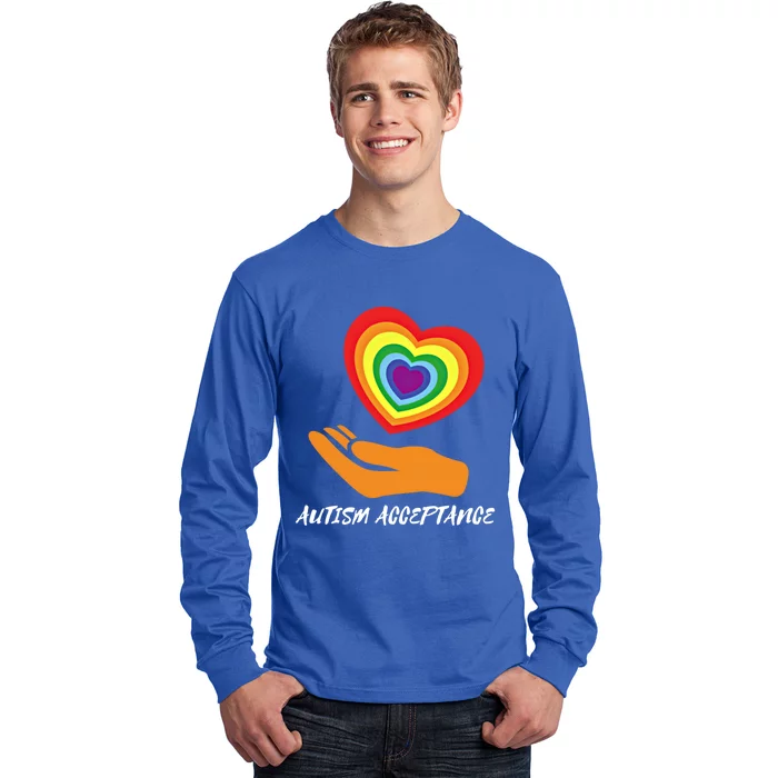 Autism Awareness Rainbow Heart Acceptance Utism Meaningful Gift Long Sleeve Shirt