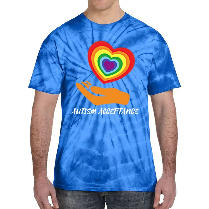 Autism Awareness Rainbow Heart Acceptance Utism Meaningful Gift Tie-Dye T-Shirt