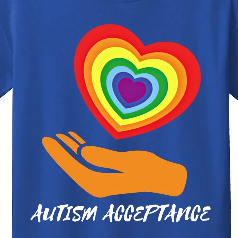 Autism Awareness Rainbow Heart Acceptance Utism Meaningful Gift Kids T-Shirt