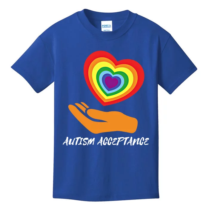 Autism Awareness Rainbow Heart Acceptance Utism Meaningful Gift Kids T-Shirt