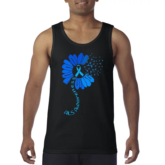 Als Awareness Ribbon Sunflower funny support squad Tank Top