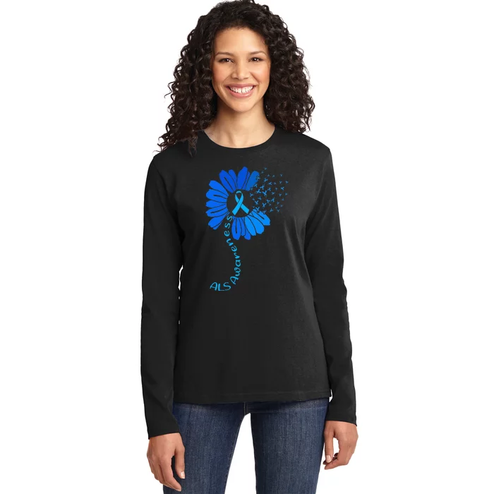 Als Awareness Ribbon Sunflower funny support squad Ladies Long Sleeve Shirt