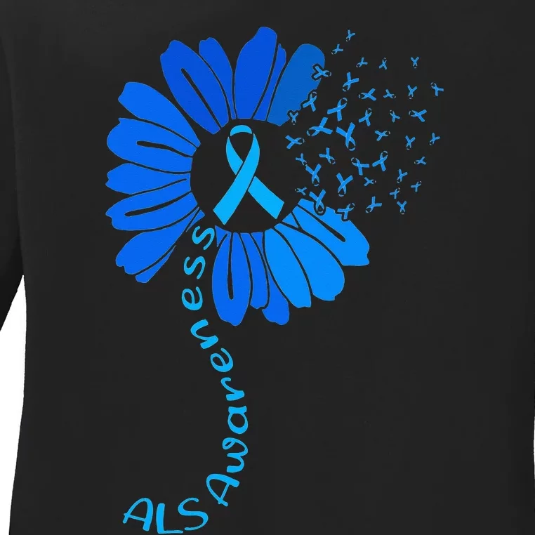 Als Awareness Ribbon Sunflower funny support squad Ladies Long Sleeve Shirt