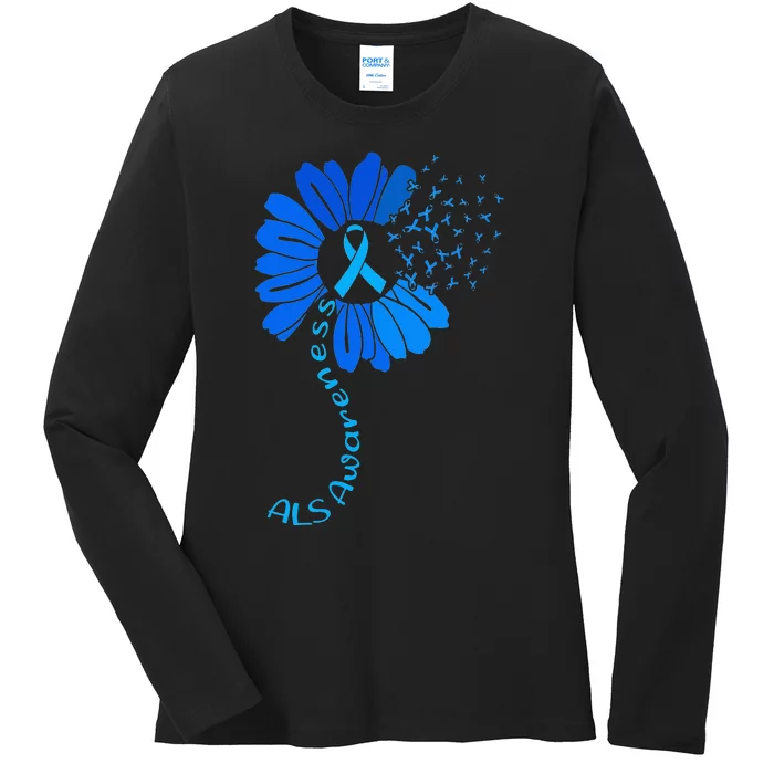 Als Awareness Ribbon Sunflower funny support squad Ladies Long Sleeve Shirt