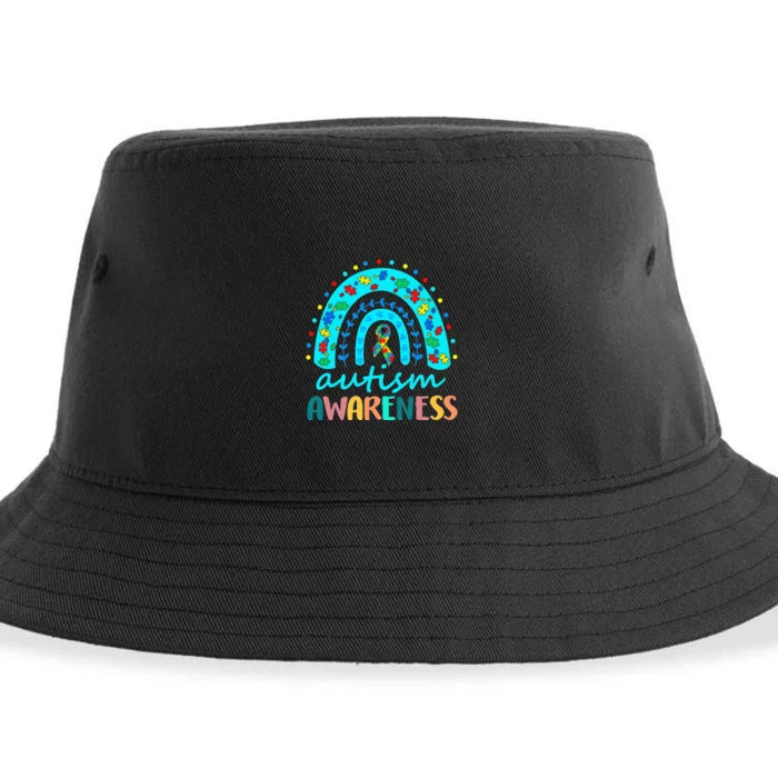 Autism Awareness Rainbow Puzzle Autism Awareness Month Sustainable Bucket Hat