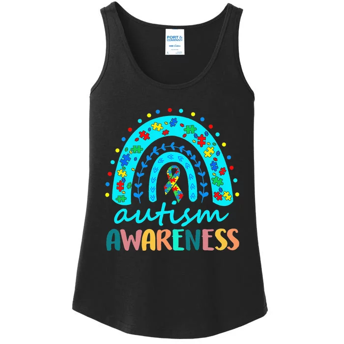 Autism Awareness Rainbow Puzzle Autism Awareness Month Ladies Essential Tank