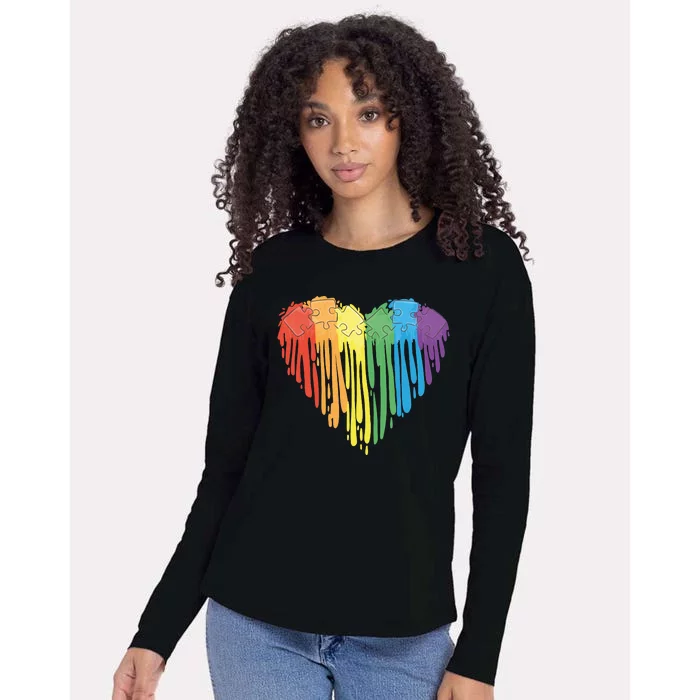 Autism Awareness Rainbow Puzzle Heart Womens Cotton Relaxed Long Sleeve T-Shirt