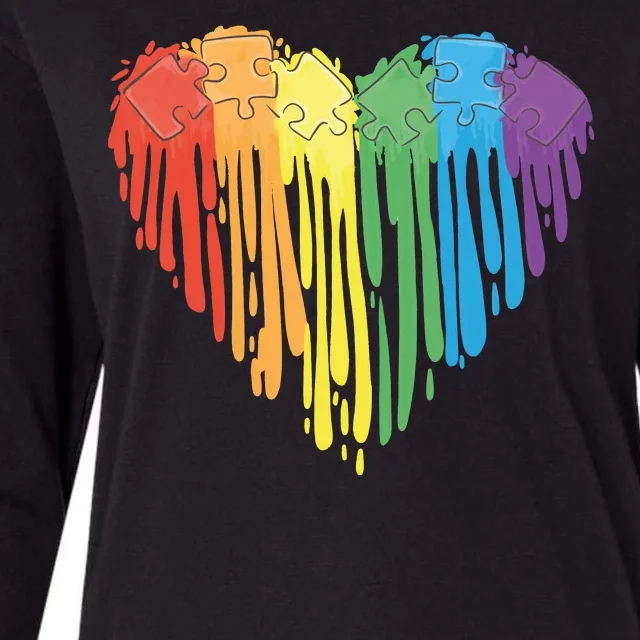 Autism Awareness Rainbow Puzzle Heart Womens Cotton Relaxed Long Sleeve T-Shirt