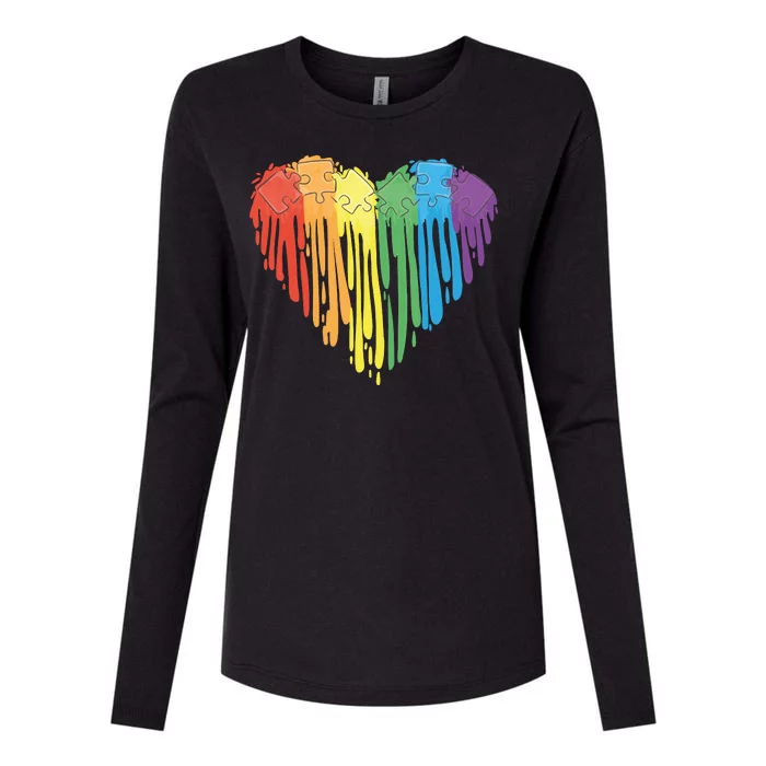 Autism Awareness Rainbow Puzzle Heart Womens Cotton Relaxed Long Sleeve T-Shirt