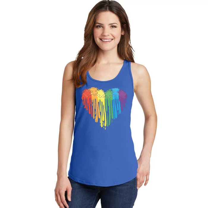 Autism Awareness Rainbow Puzzle Heart Ladies Essential Tank