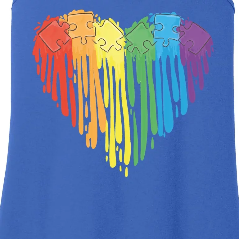 Autism Awareness Rainbow Puzzle Heart Ladies Essential Tank