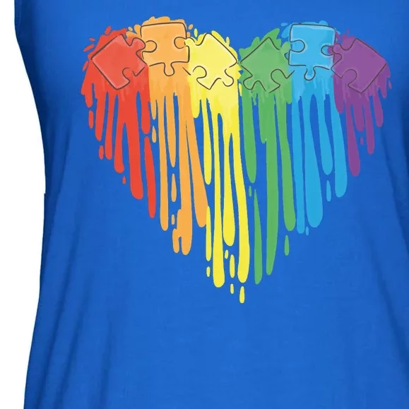 Autism Awareness Rainbow Puzzle Heart Ladies Essential Flowy Tank