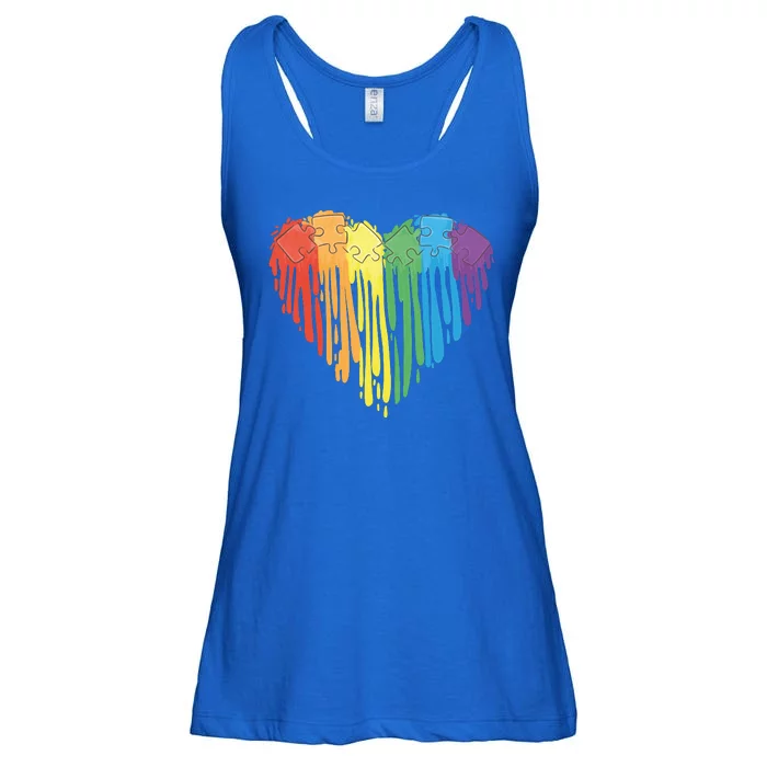 Autism Awareness Rainbow Puzzle Heart Ladies Essential Flowy Tank