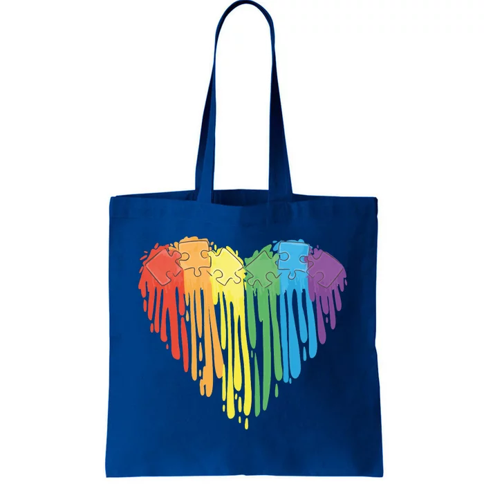 Autism Awareness Rainbow Puzzle Heart Tote Bag