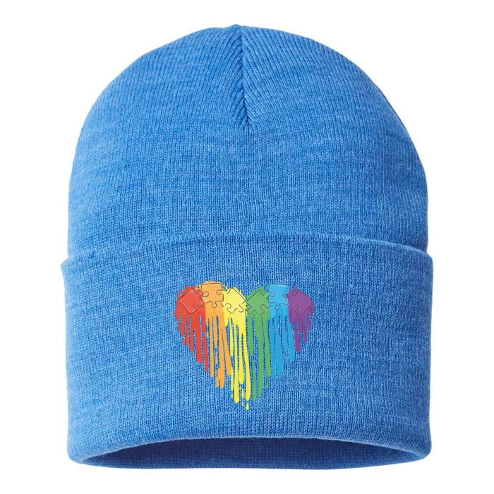 Autism Awareness Rainbow Puzzle Heart Sustainable Knit Beanie