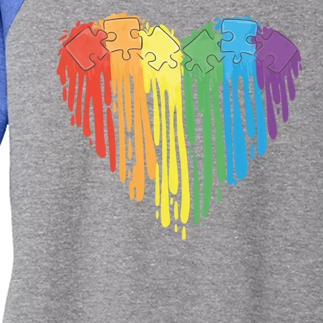 Autism Awareness Rainbow Puzzle Heart Women's Tri-Blend 3/4-Sleeve Raglan Shirt