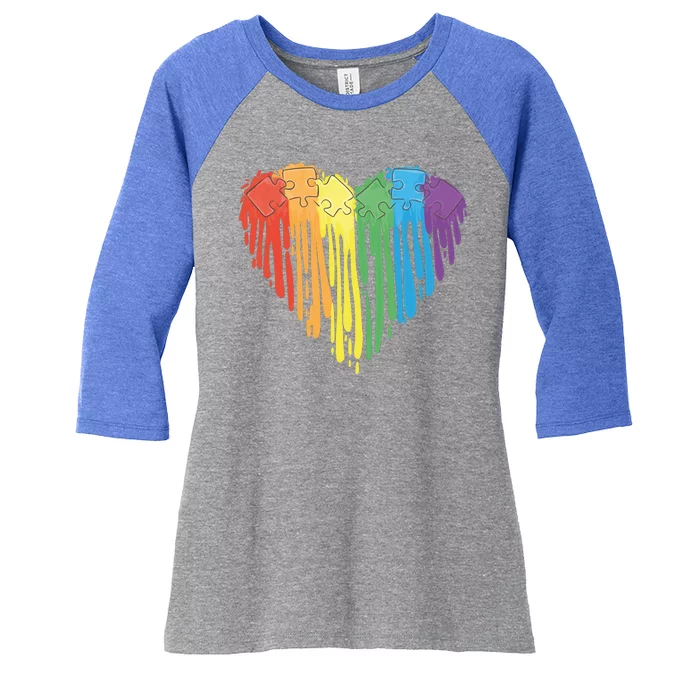 Autism Awareness Rainbow Puzzle Heart Women's Tri-Blend 3/4-Sleeve Raglan Shirt