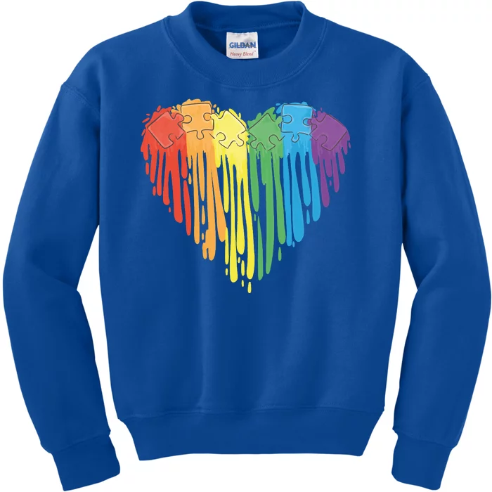 Autism Awareness Rainbow Puzzle Heart Kids Sweatshirt