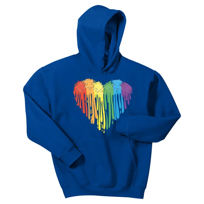 Autism Awareness Rainbow Puzzle Heart Kids Hoodie