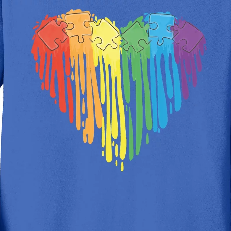 Autism Awareness Rainbow Puzzle Heart Kids Long Sleeve Shirt