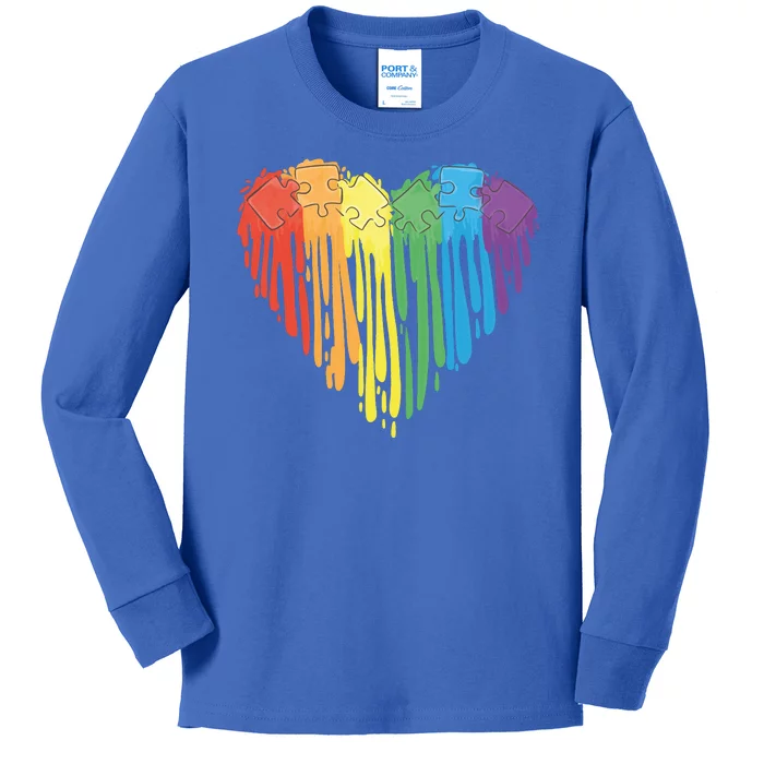 Autism Awareness Rainbow Puzzle Heart Kids Long Sleeve Shirt