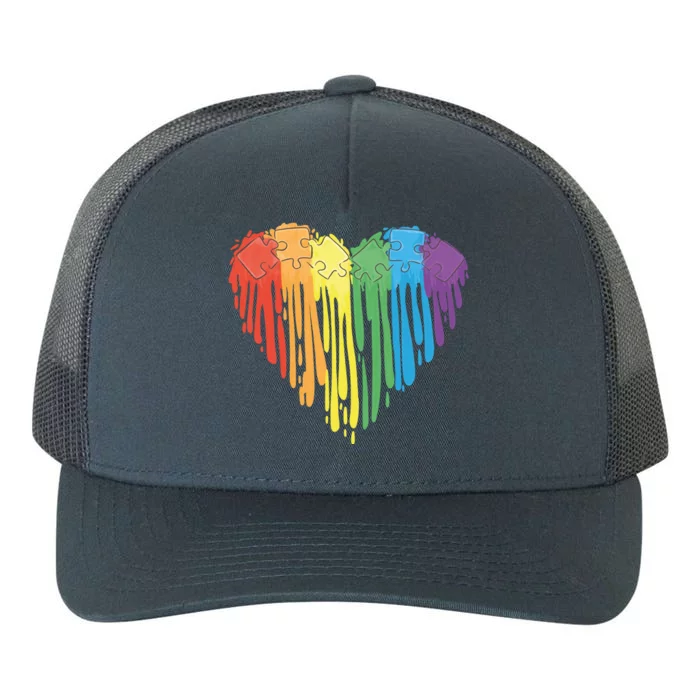 Autism Awareness Rainbow Puzzle Heart Yupoong Adult 5-Panel Trucker Hat