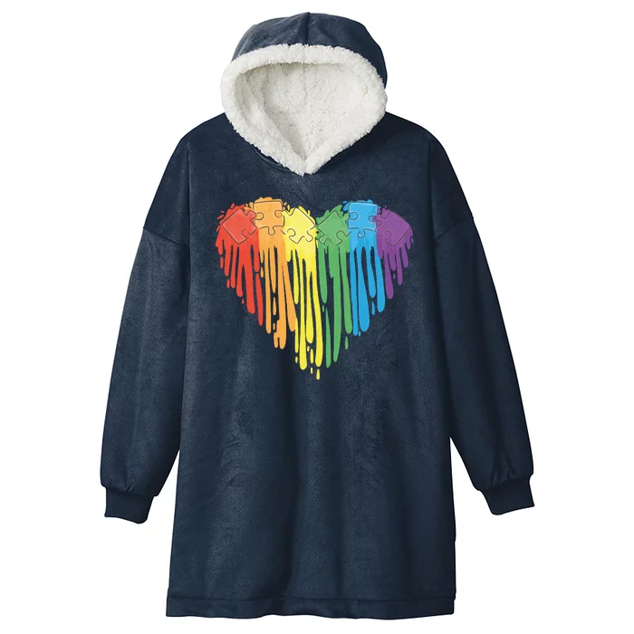 Autism Awareness Rainbow Puzzle Heart Hooded Wearable Blanket