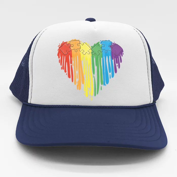 Autism Awareness Rainbow Puzzle Heart Trucker Hat