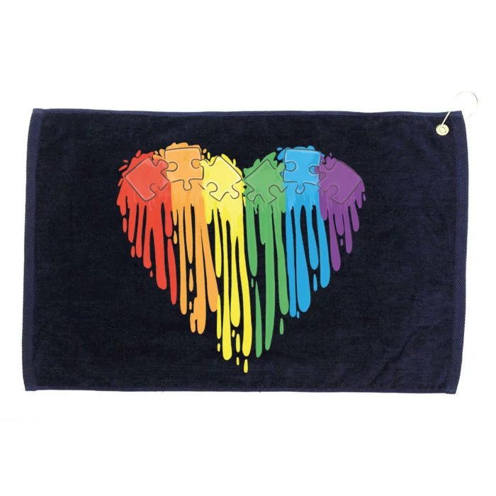 Autism Awareness Rainbow Puzzle Heart Grommeted Golf Towel