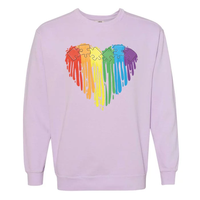 Autism Awareness Rainbow Puzzle Heart Garment-Dyed Sweatshirt