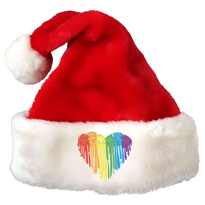 Autism Awareness Rainbow Puzzle Heart Premium Christmas Santa Hat