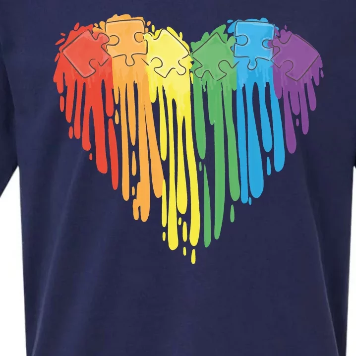 Autism Awareness Rainbow Puzzle Heart Sueded Cloud Jersey T-Shirt