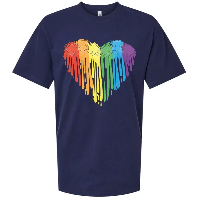 Autism Awareness Rainbow Puzzle Heart Sueded Cloud Jersey T-Shirt